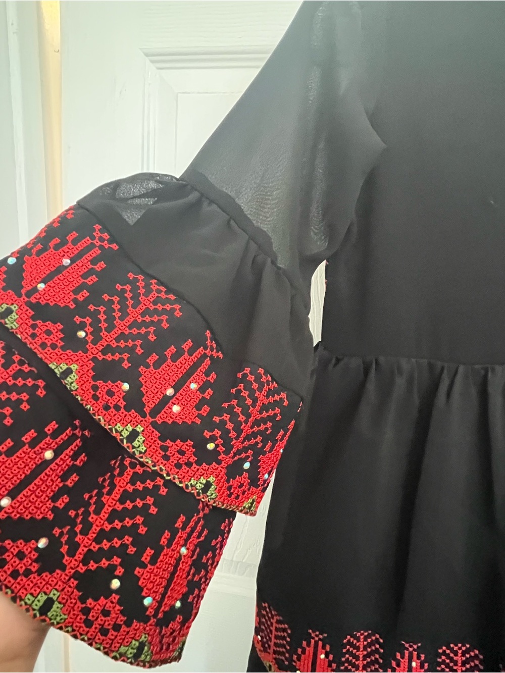 Black and Red Embroidered Palestinian Maxi Dress - Picture 5 of 7